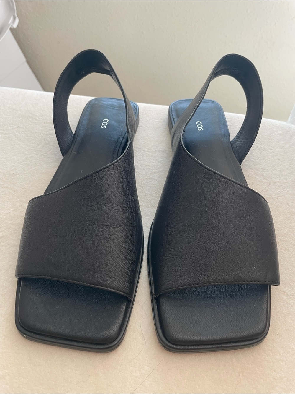 COS Black Leather Square-Toe Slingback Sandals
